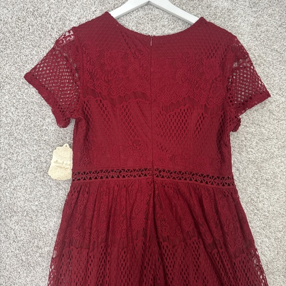 Altar'd State Mariska Brick Red Lace Semi-Sheer Embroidered Maxi Dress Womens L - Picture 7 of 14